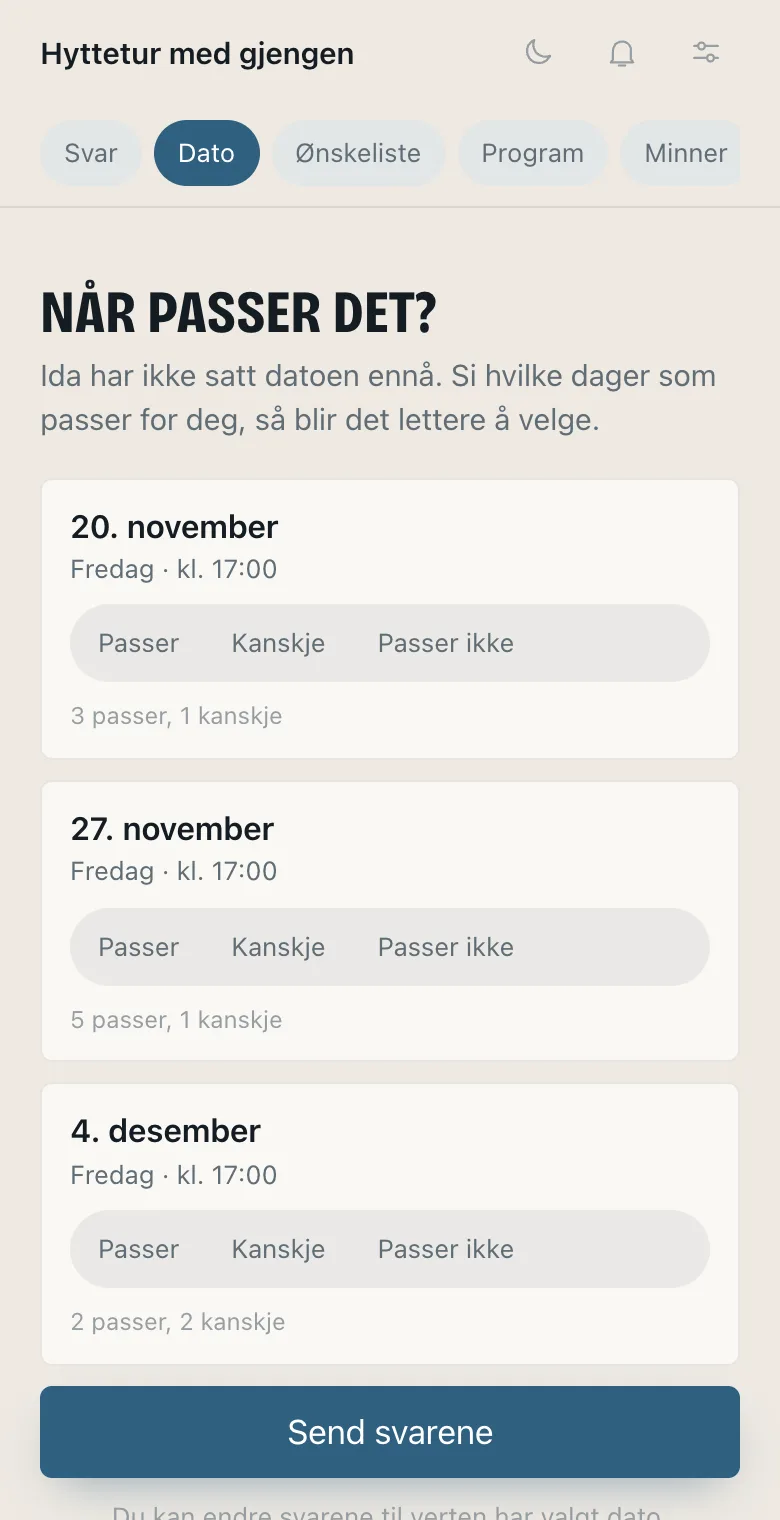 Spør gjestene om dato på mobilen