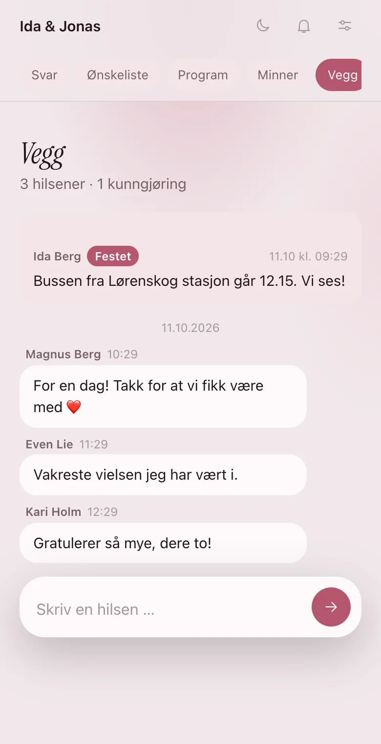 Vegg og beskjeder på mobilen